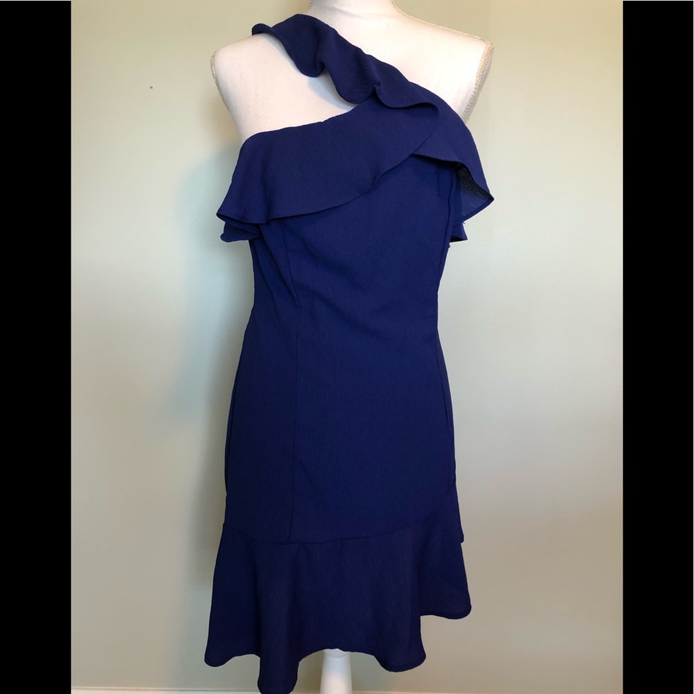 Lulu's Navy Blue One-Shoulder Ruffle Dress - Picture 2 of 4